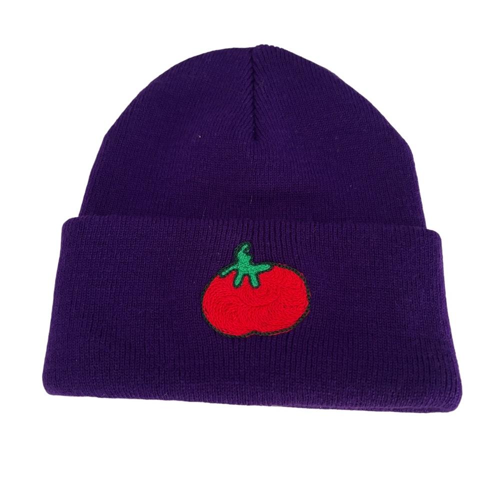 Unisex Adult Tomato Embroidered Knit Beanie in Purple